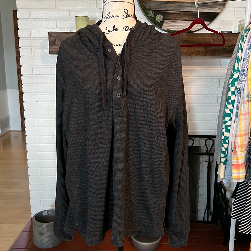 Jachs waffle knit 3/4 button up hooded tunic